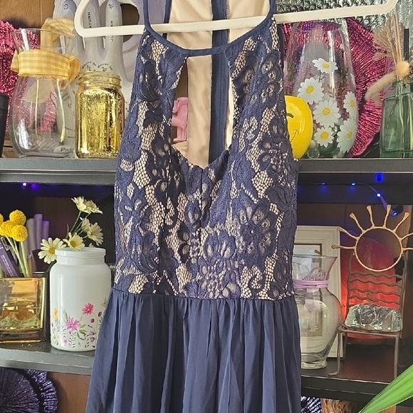 Xtraordinary Navy and Beige Lace Prom Dress - Picture 2 of 7